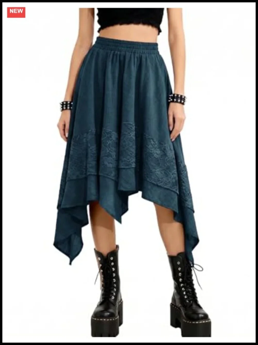 Women's Renaissance Flowy Lace Midi Skirt Asymmetrical Tiered A-Line Fairy Skirt